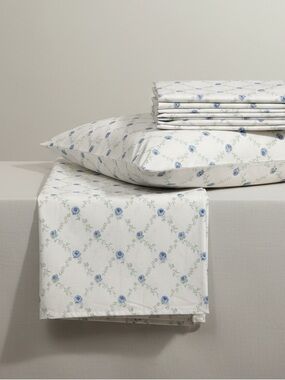 Blue Floral Delicate Rose Lattice Printed Microfiber Sheet Set Twin